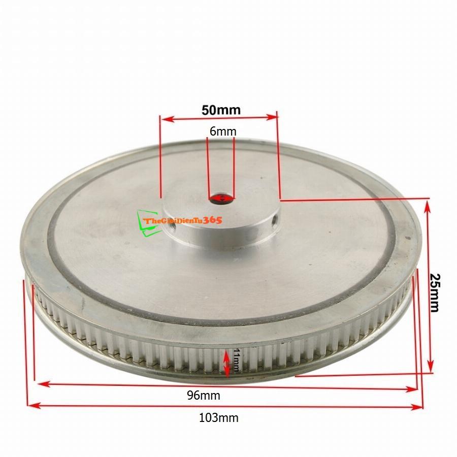 PULY BÁNH RĂNG NHÔM XL60-60 RĂNG-TRỤC 6MM ĐƯỜNG KÍNH 96MM