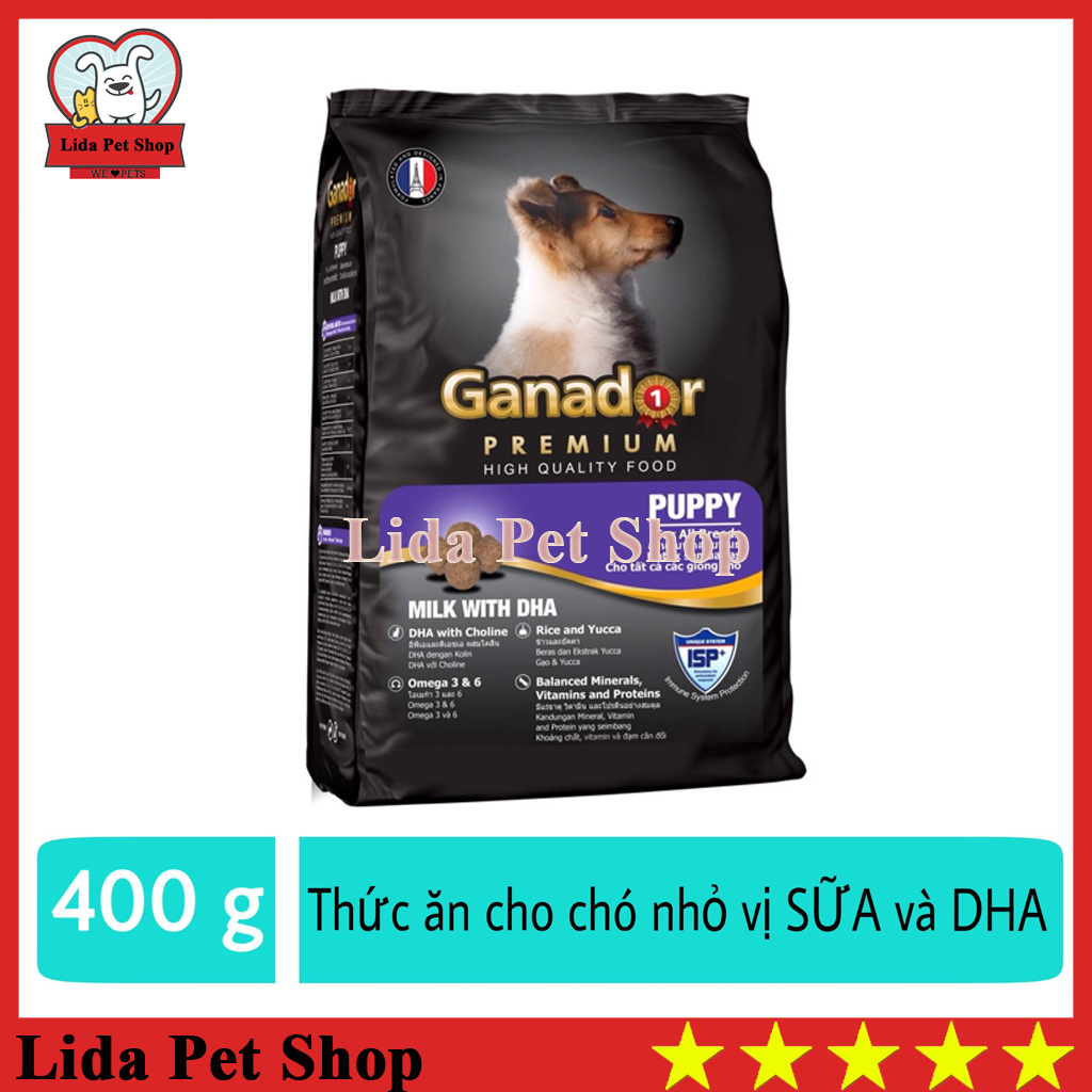 HN- Thức ăn cho chó nhỏ có sữa và DHA giúp chó con thông minh - Thức ăn cho chó Ganador Puppy 400g - Lida Pet Shop