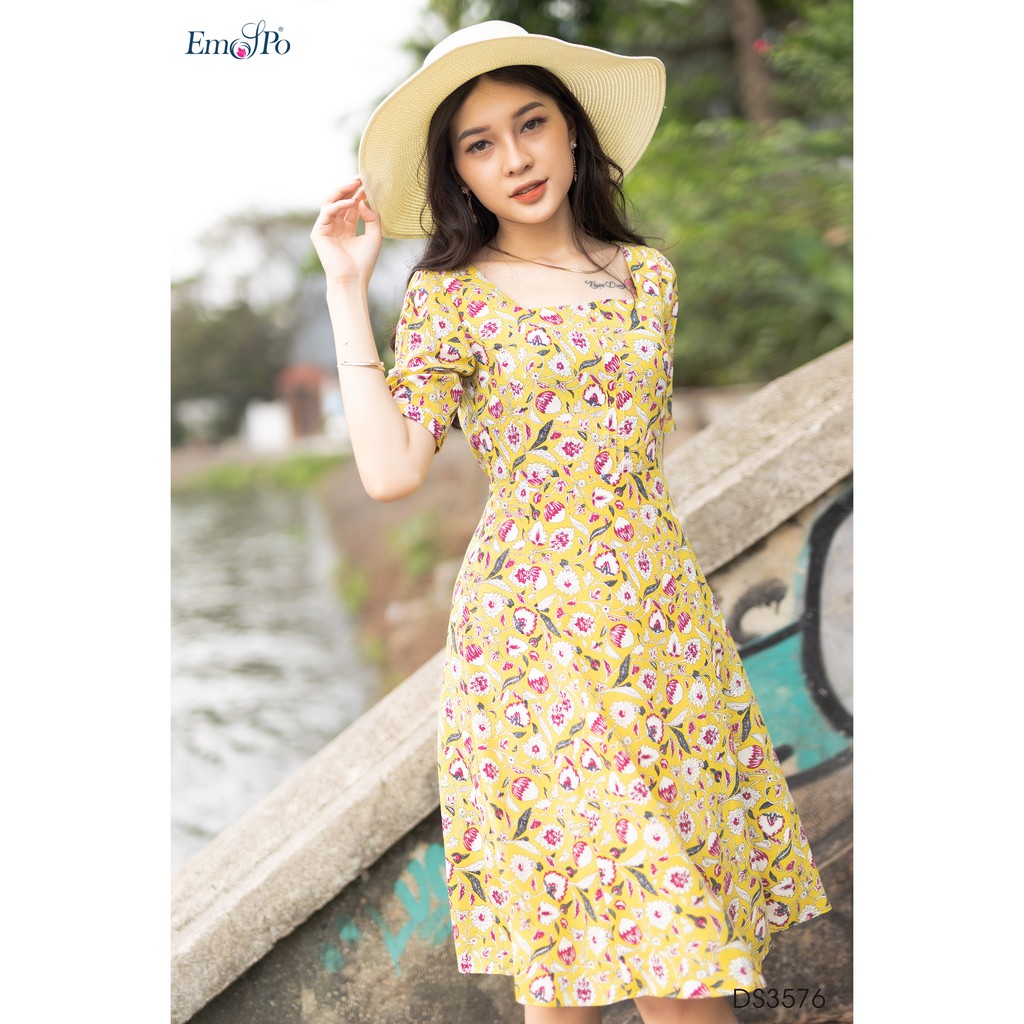 Đầm Xòe Chấm Bi, Cổ Vuông Emspo Ds3576