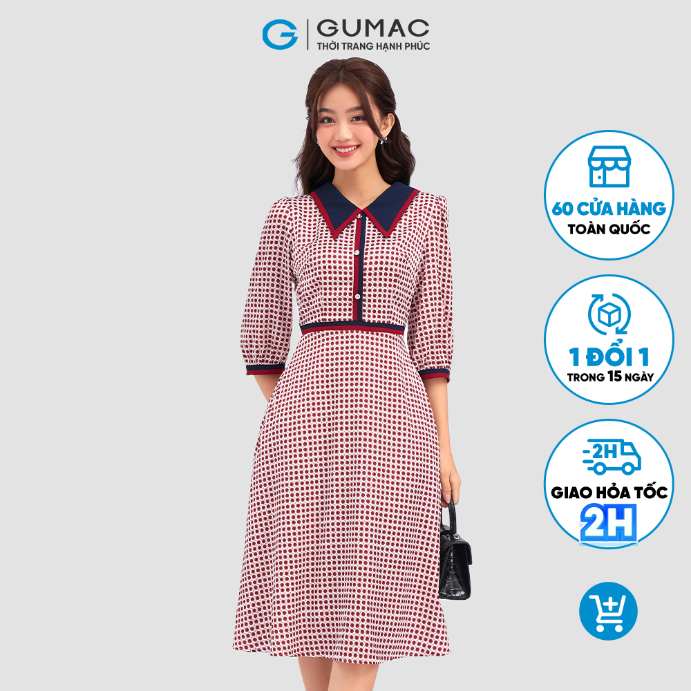 Đầm A xòe phối viền DC12087 thời trang GUMAC