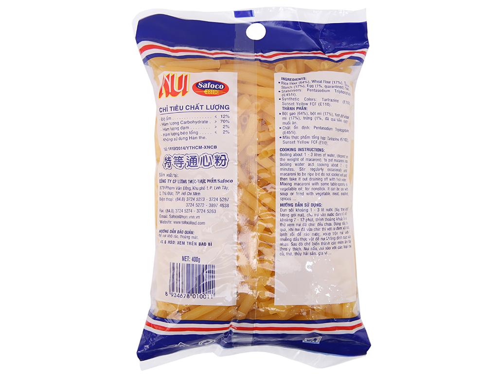 Nui ống lớn Safoco 400g - Loại vàng
