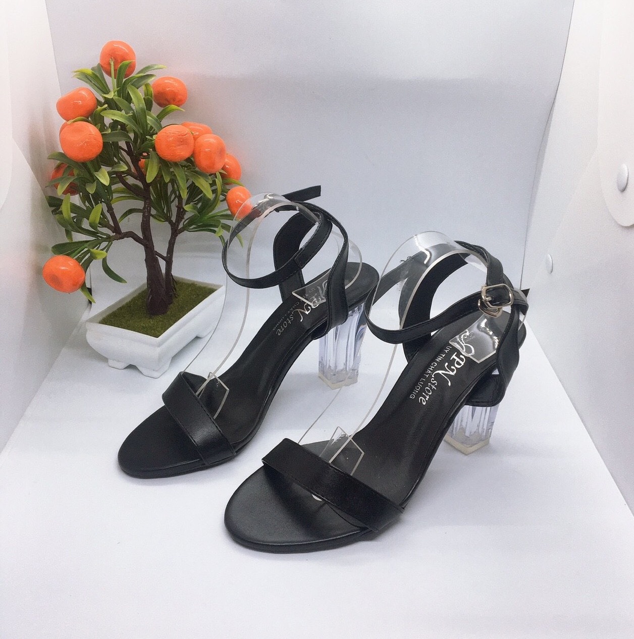 [HCM][ẢNH THẬT] Giày cao gót sandal 9 phân gót trong