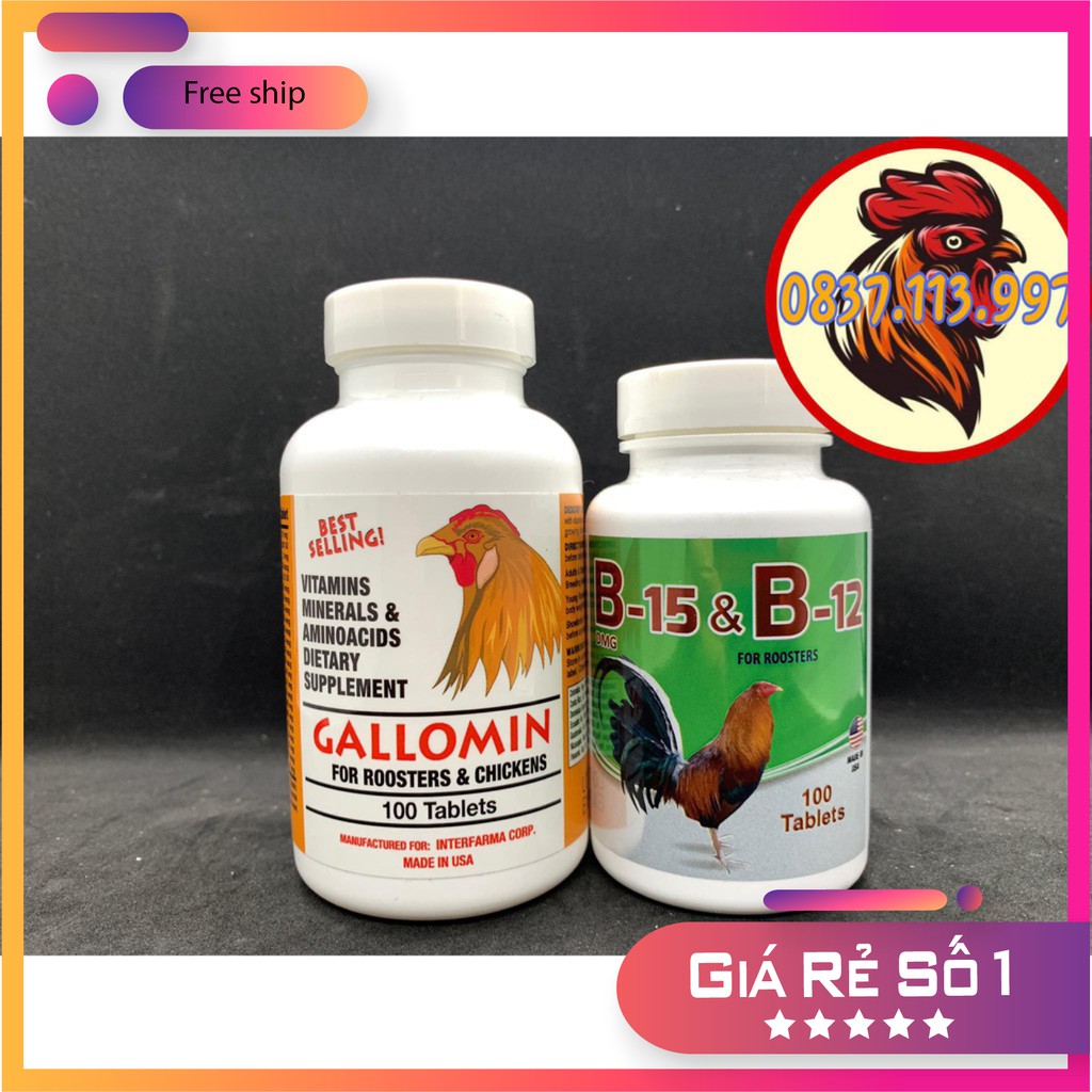 COMBO 2 HŨ - GALLOMIN + B15.B12 NUÔI GÀ ĐÁ SỐ 1 ( MỸ )
