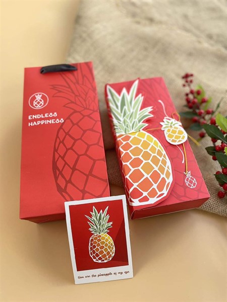 Hộp giấy đựng bánh kẹo kèm túi xách quả dứa đỏ