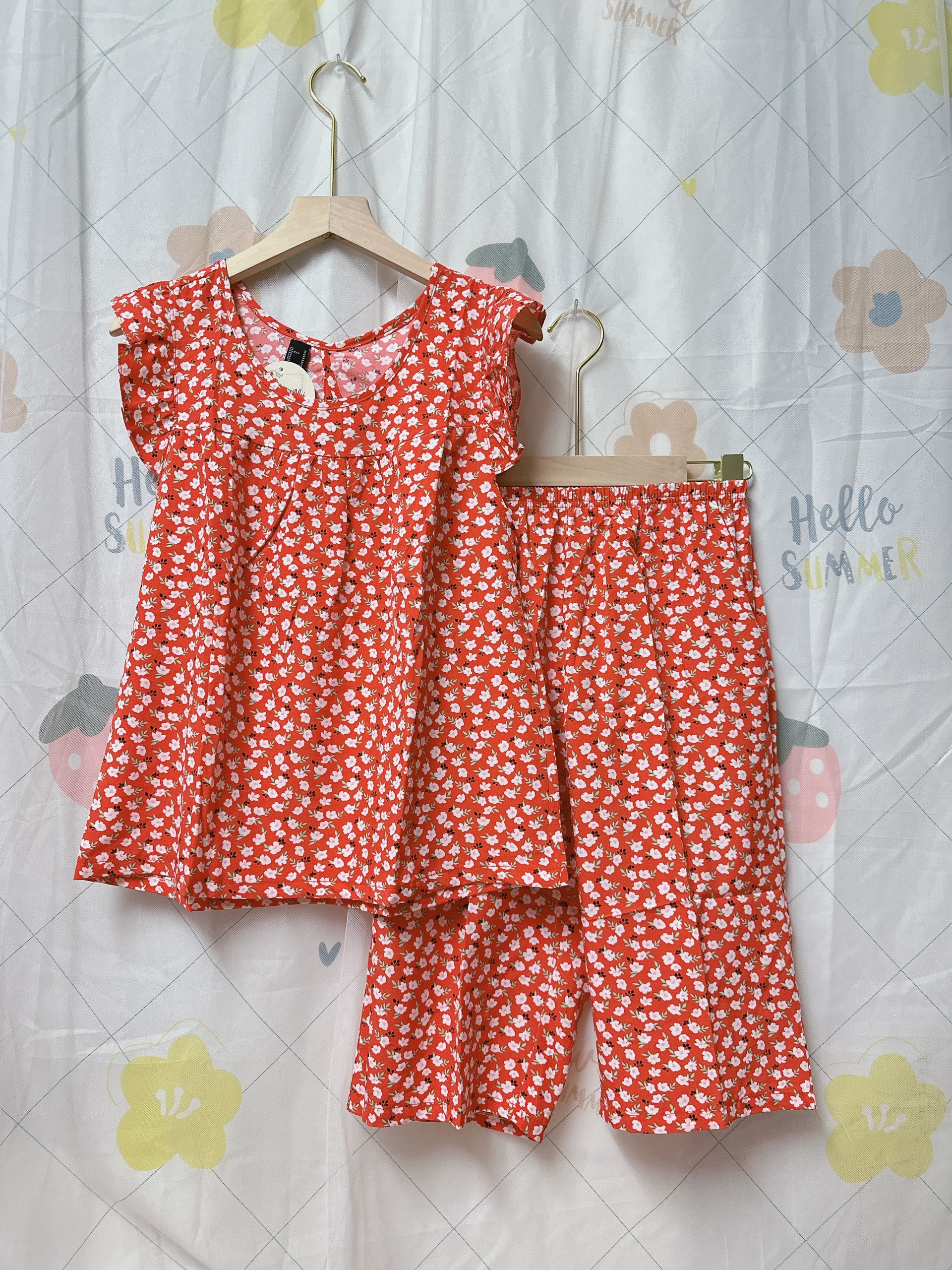 LUA46_ĐỒ BỘ LỤA LỬNG ÁO CÁNH TIÊN HỌA TIẾT HOA NHÍ, CÓ SIZE