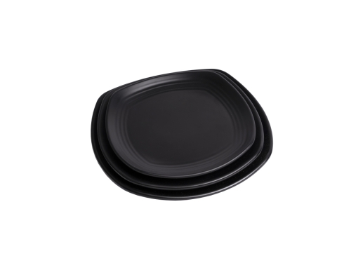 Dĩa Nhựa Vuông Melamine Đen Nhám - 26cm