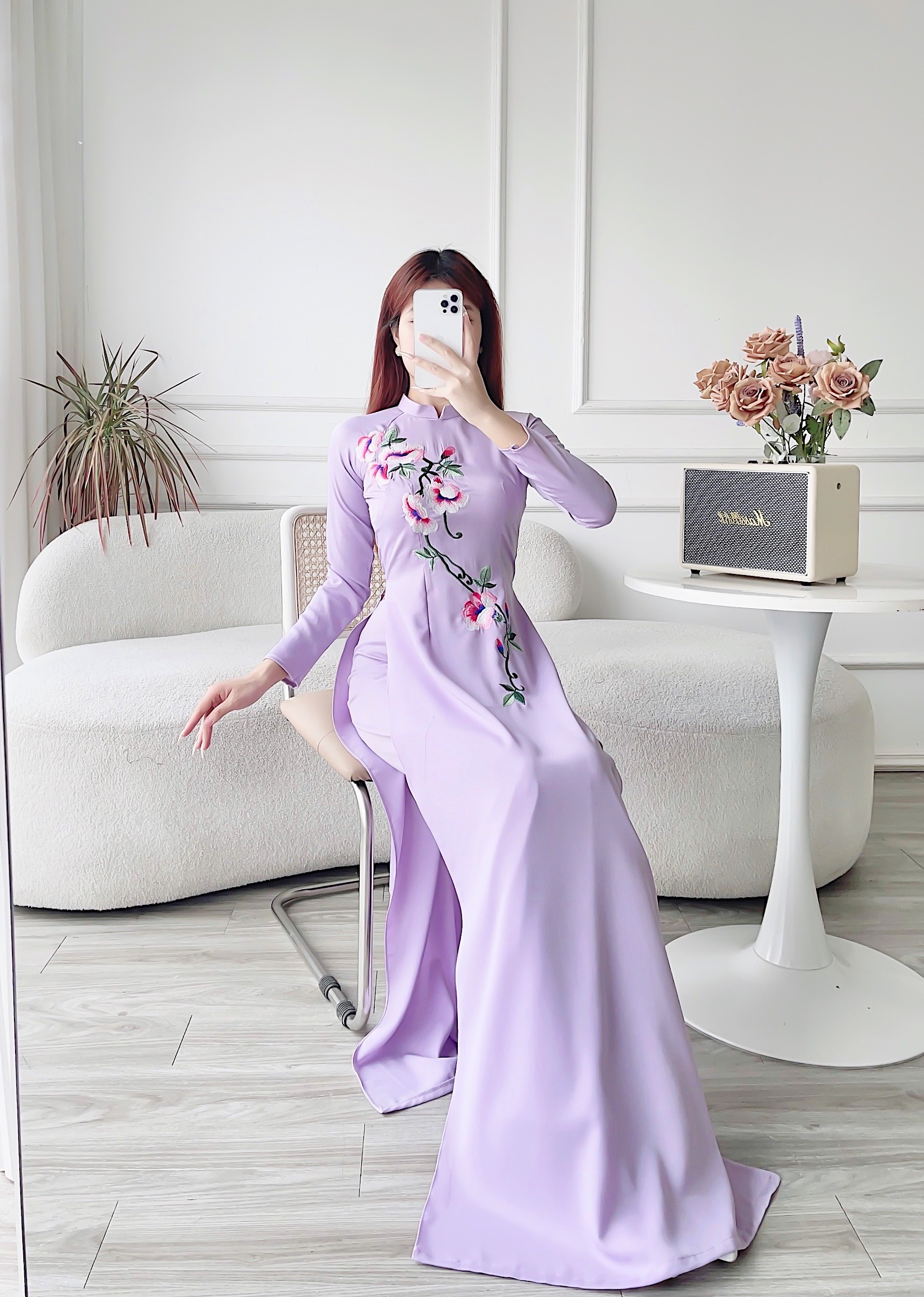 Áo dài cách tân áo dài thêu lụa tây thi MÃ TK15