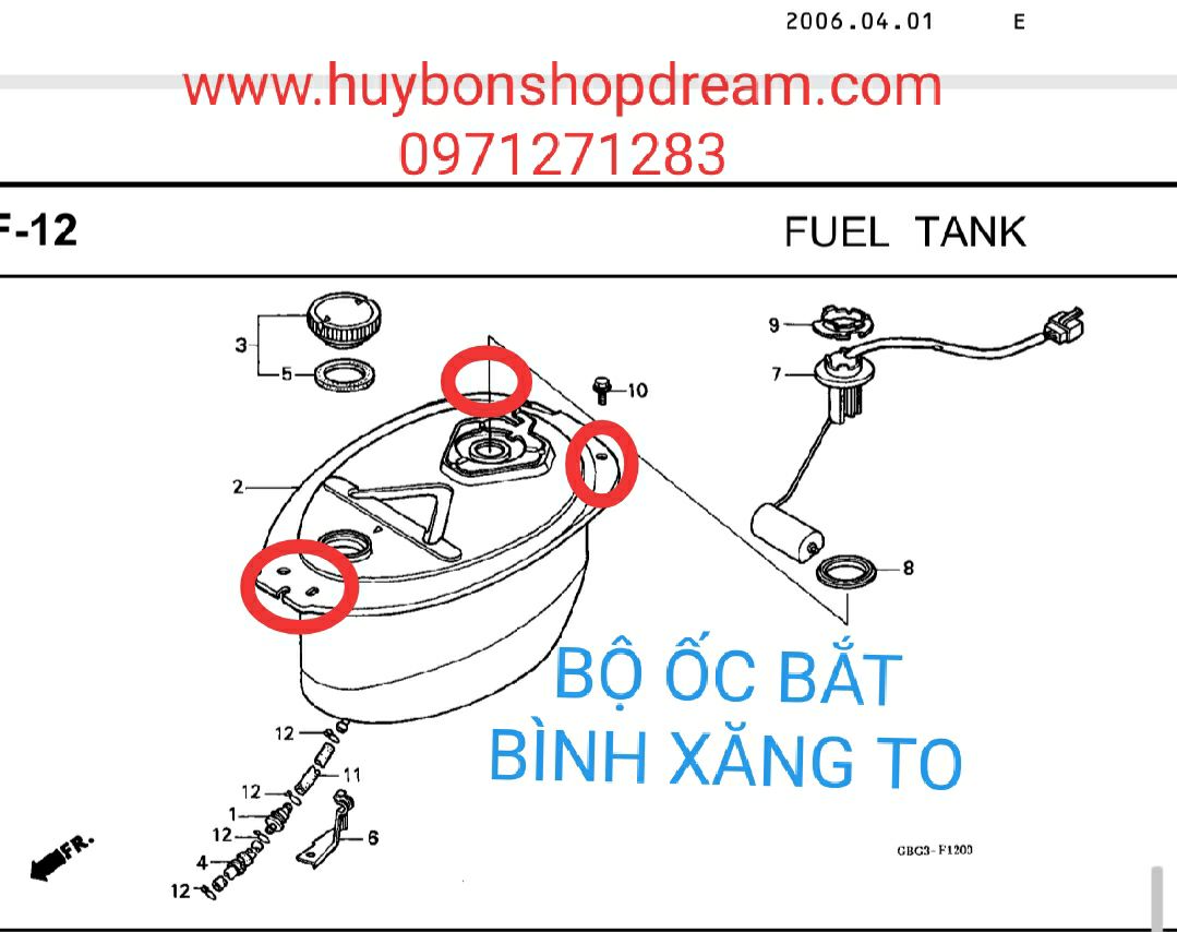 Bộ ốc bắt bình xăng to xe Dream
