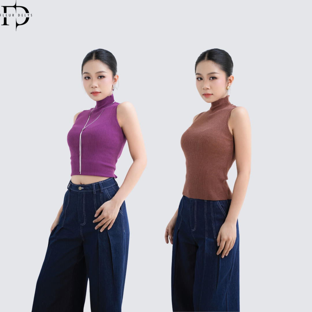 Áo Len Tăm Lông Thỏ Sát Nách Cổ Lọ Delys DLAL01