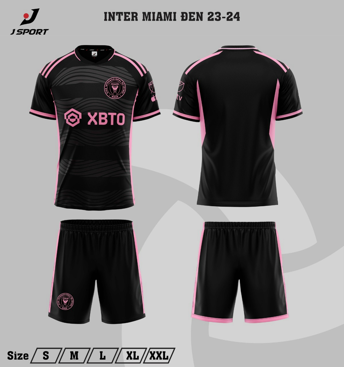 Inter Miami đen Áo đá banh in tên số theo yêu cầu. Nhận in tên số áo bóng đá