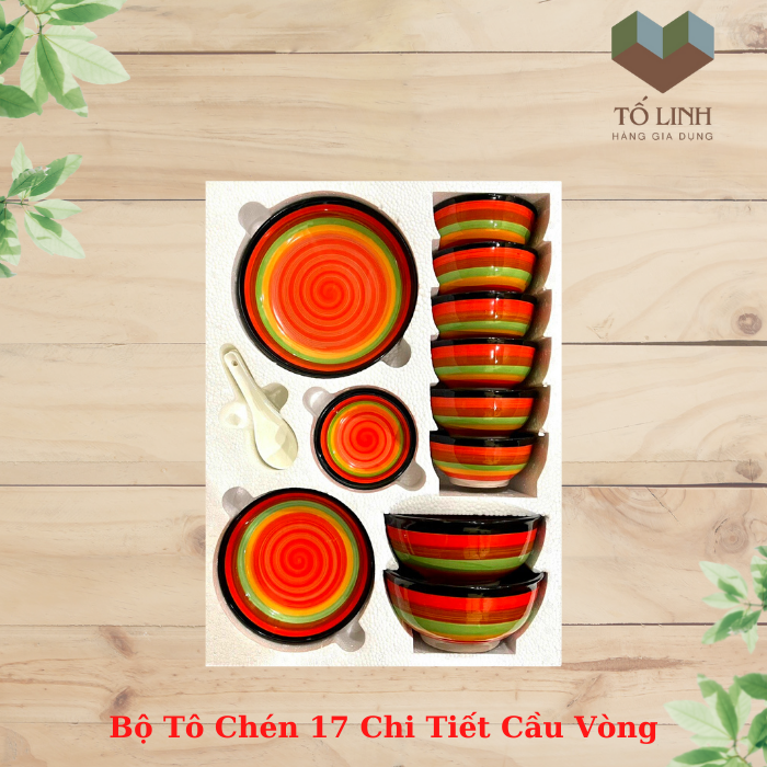 Bộ bàn ăn gốm sứ 17 chi tiết làm quà tặng liên hoan, sinh nhật, bát cơm gốm sứ