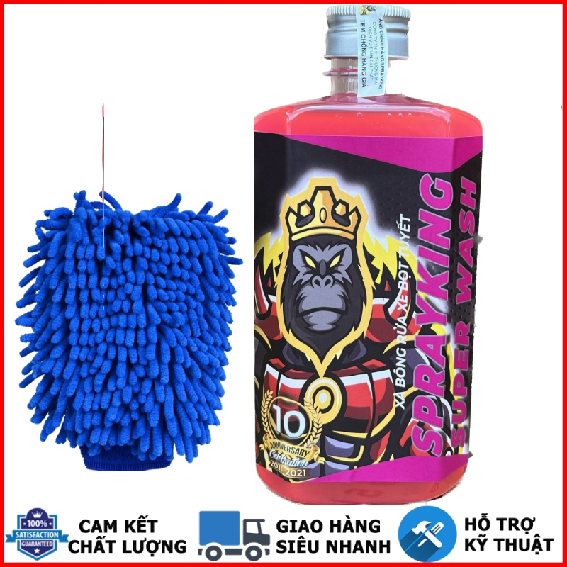 Xà bông rửa xe bọt tuyết, nước rửa xe Sprayking Super Wash 1 Lít kèm bao tay rửa xe 2 mặt