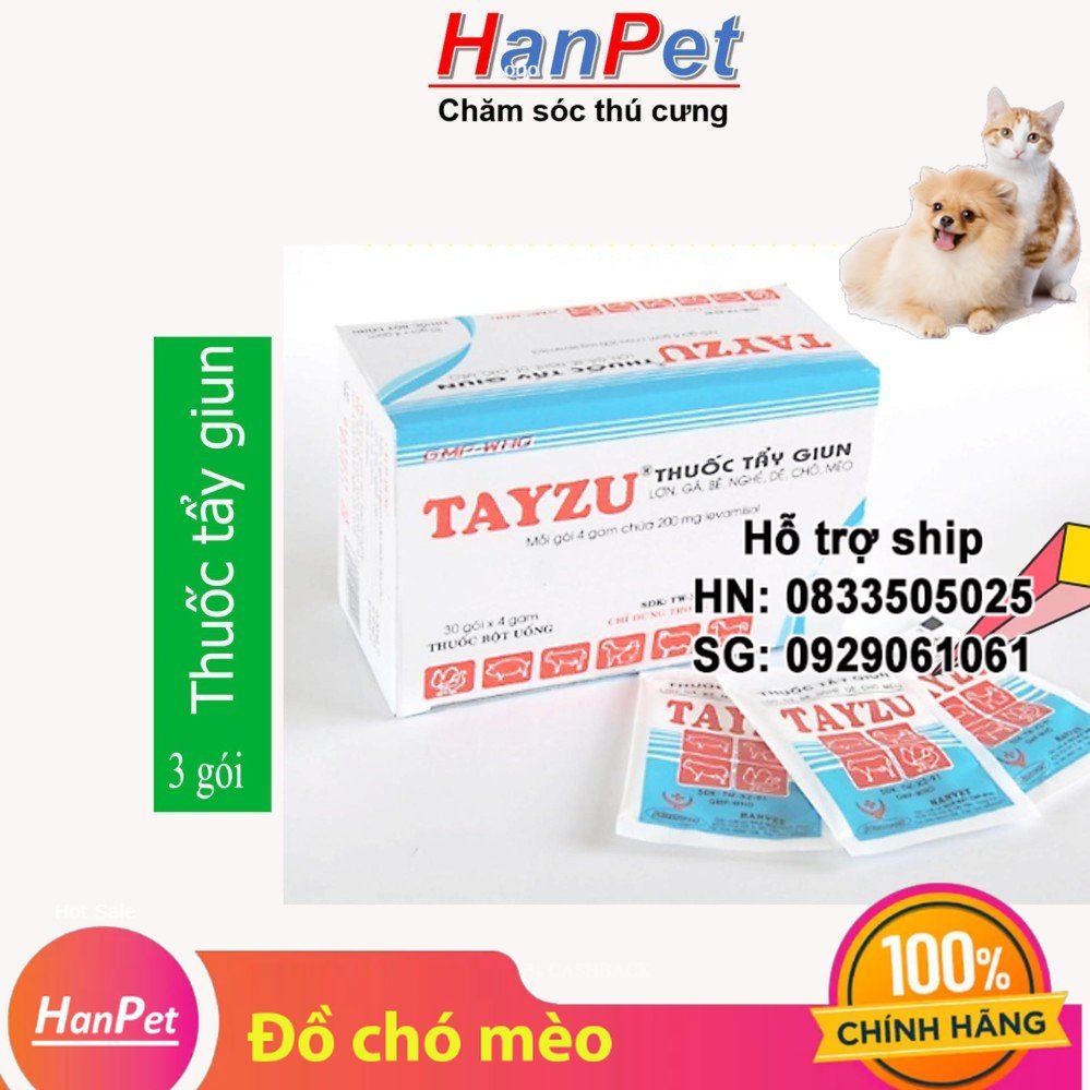Hanpet - (Combo 3 gói) tẩy giun chó mèo - mỗi gói 4g ( 403 2)