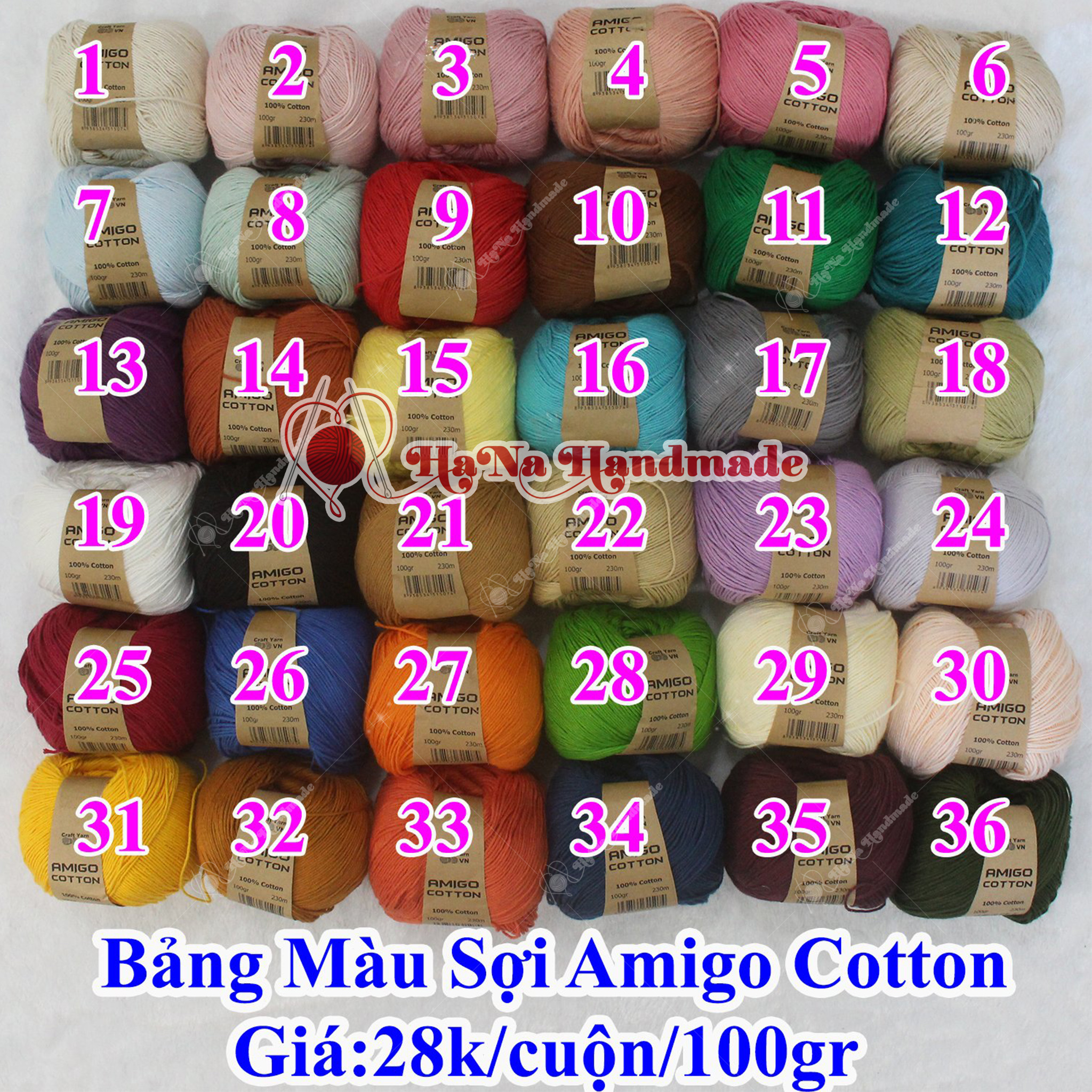 Sợi Amigo 100% cotton 35k/cuộn 100g