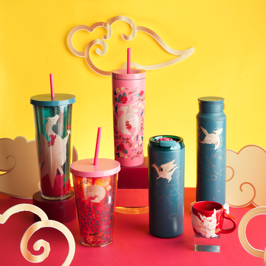 Bình Starbucks Cold Cup 24Oz (710ml) DRAGON ASLEEP IN FLOWER PATCH PINK