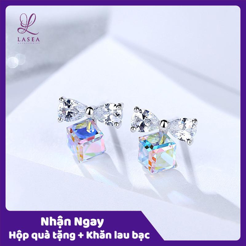 Bông tai nữ trang sức bạc Ý S925 Lasea - Hoa tai pha lê cánh bướm ( Xanh Ngọc ) E1523