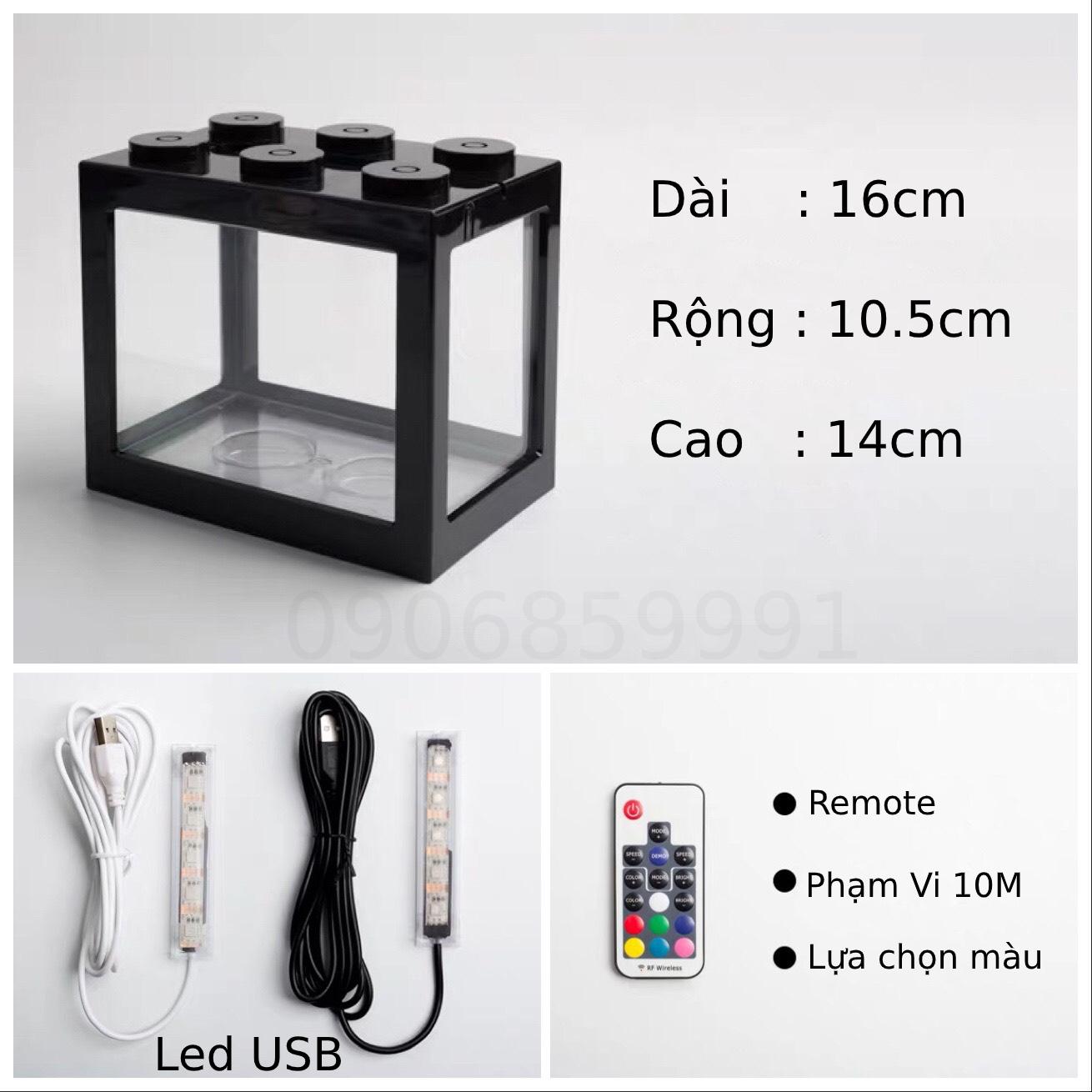 Bể cá,bể thủy sinh,hộp bò sát mini kèm đèn led (Có Remote)