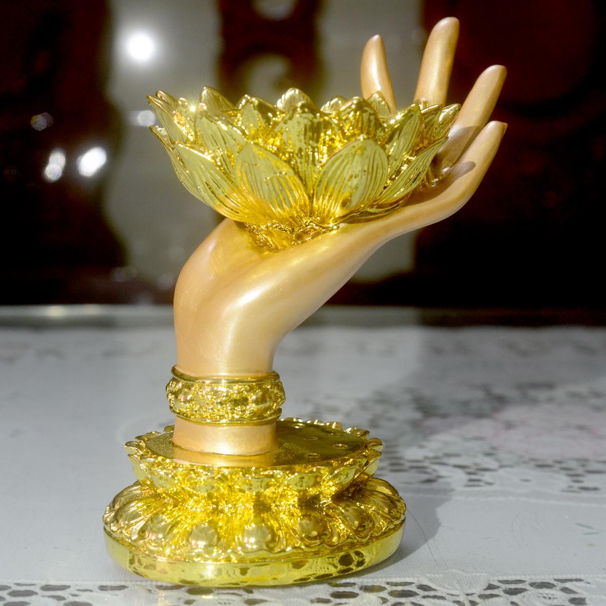 [HCM]Tượng bàn tay Phật nâng hoa sen xi vàng cao 12cm