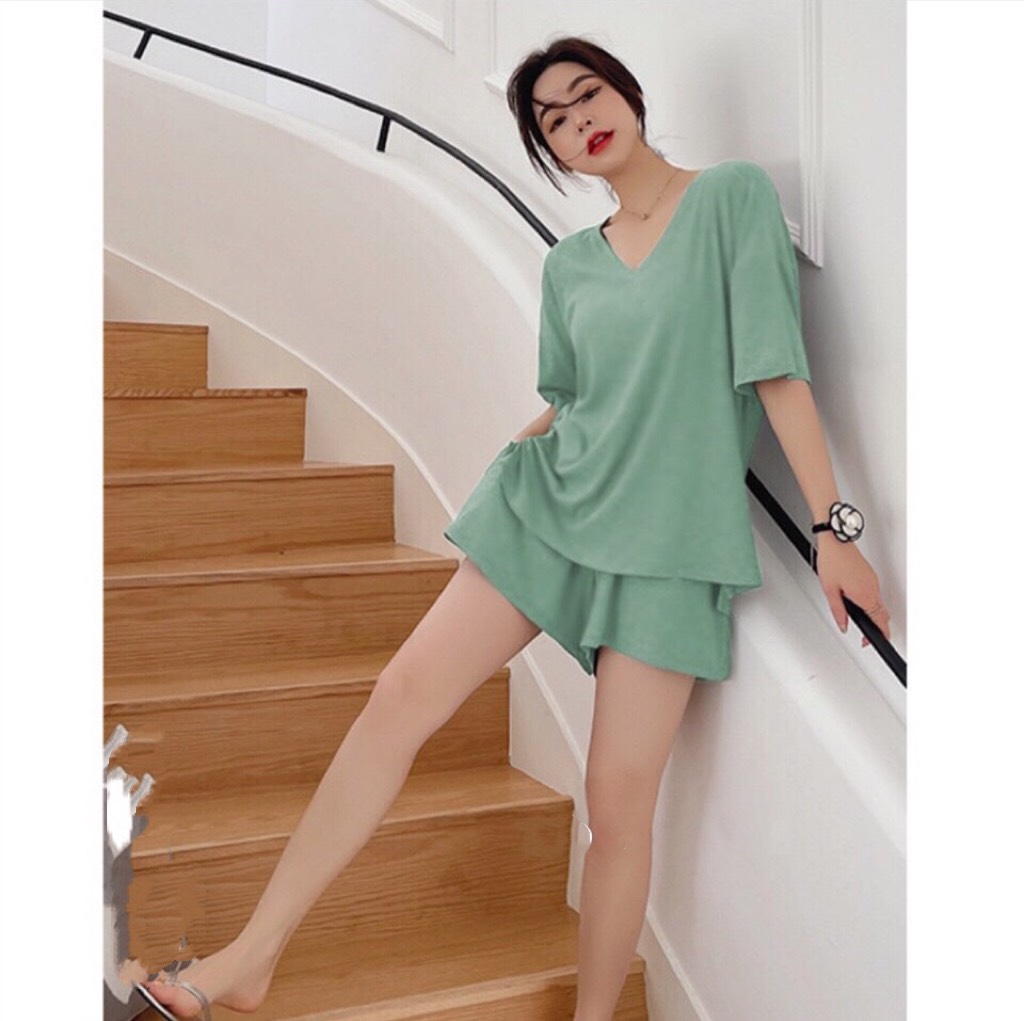 Đồ bộ đùi trơn thun tăm thời trang 3 size 45-60kg chất liệu thun cotton