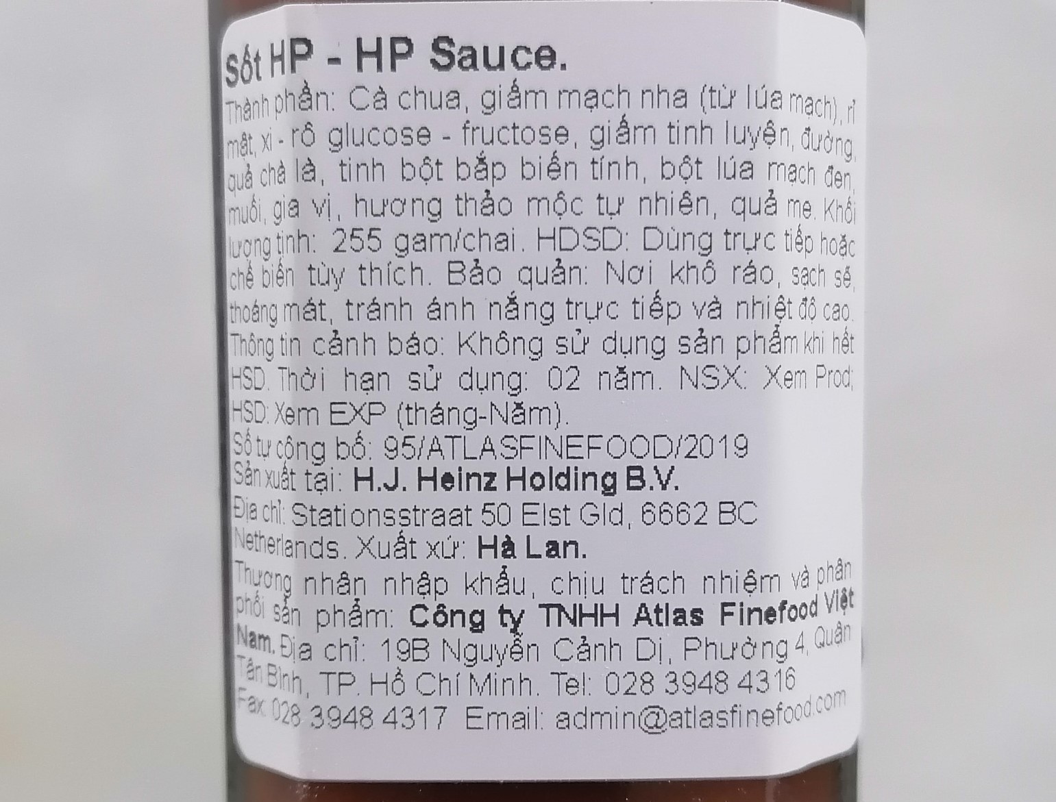 [Chai 255g] Xốt HP (gia vị tẩm ướp) [Netherlands] HP (Heinz) The Original Sauce