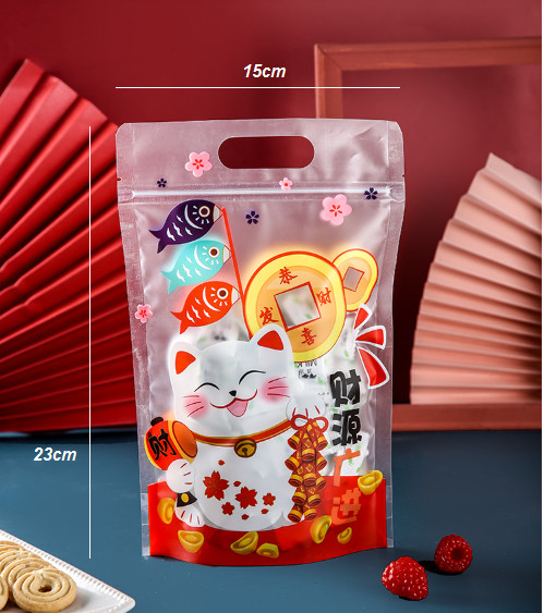 50 Túi zip đựng bánh, kẹo mèo thần tài trắng