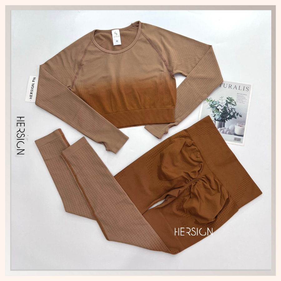 Bộ đồ tập gym set đồ tập yoga nữ áo croptop dài tay mẫu mới hersign-set78