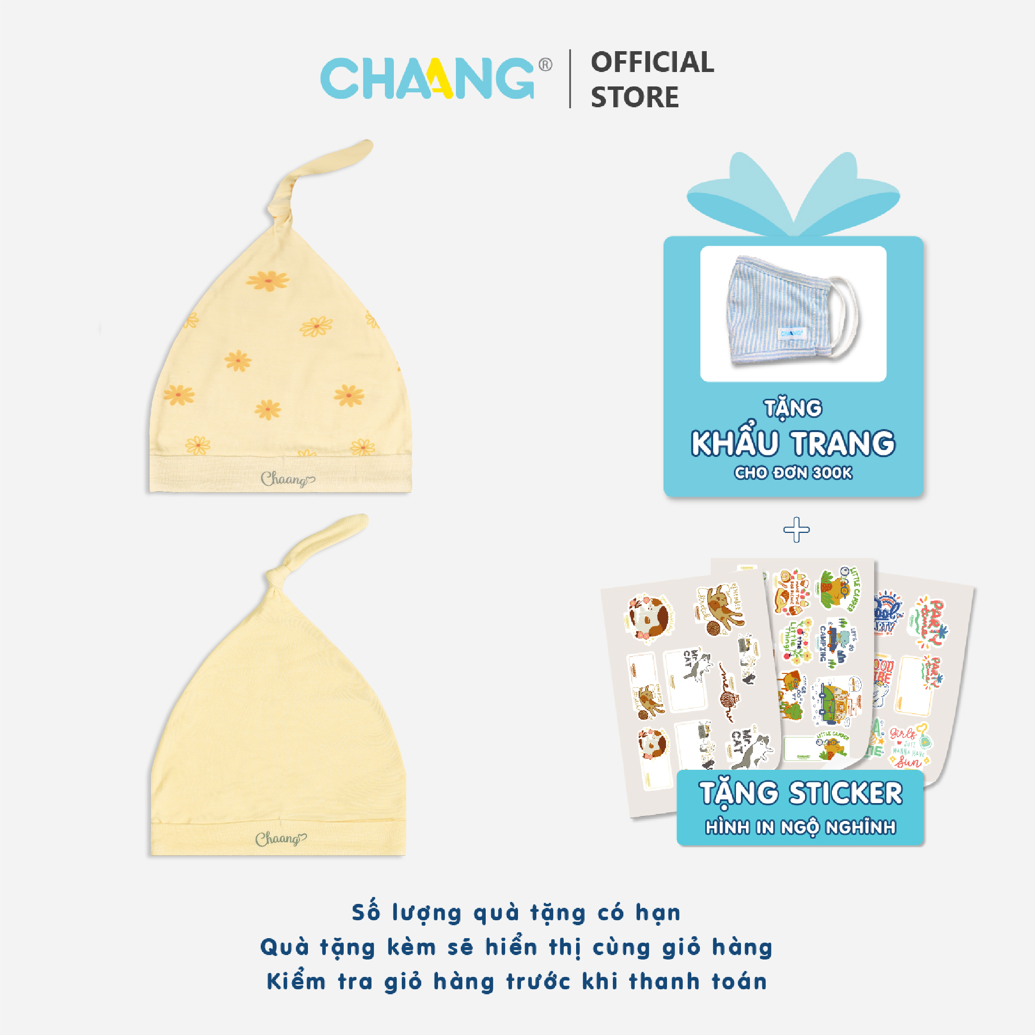 [CHAANG] Set 2 chiếc mũ thóp cho bé sơ sinh Spring CHAANG