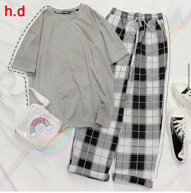 SET ÁO THUN + QUẦN KẺ XUÔNG HĐ12