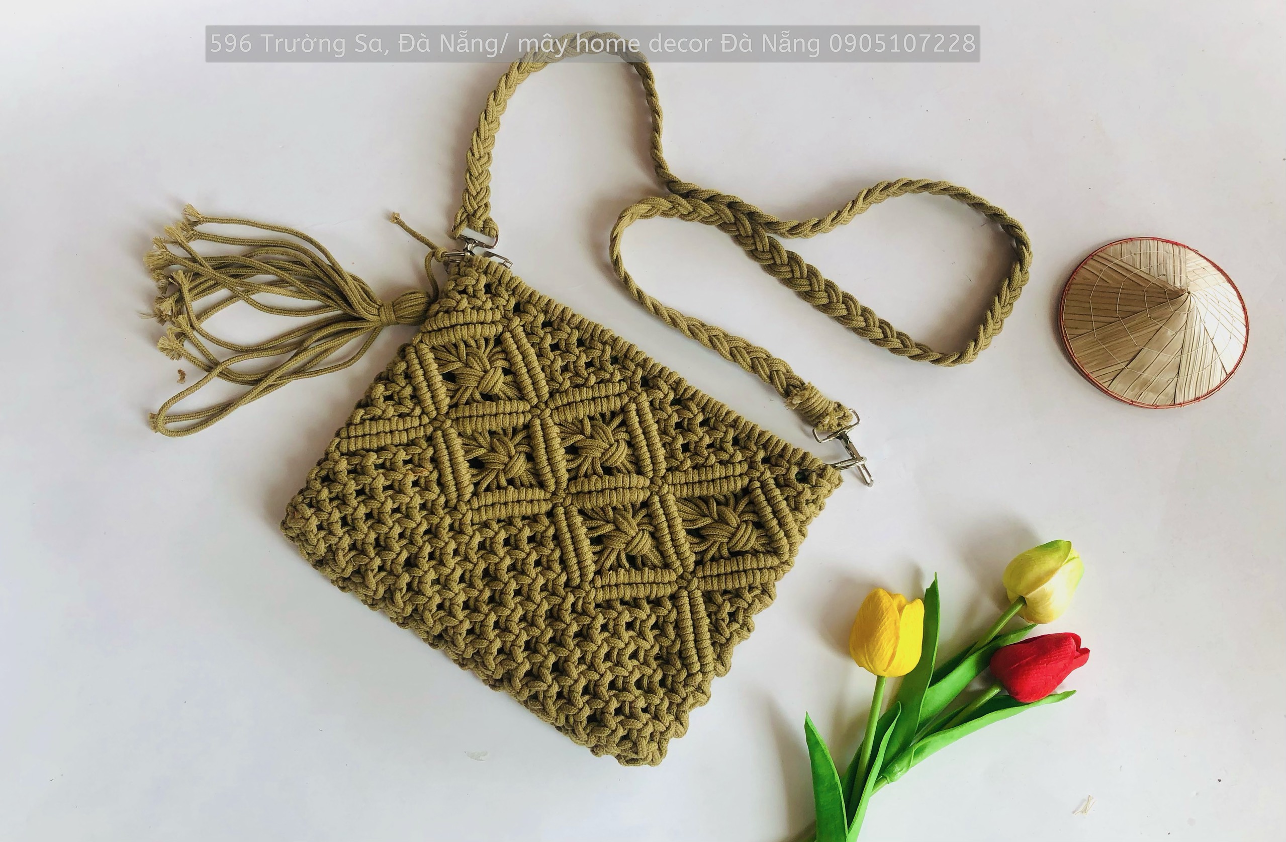 [Hàng Handmade] Túi Đeo Cho Nữ Phong Cách Vintage, Ví Len Macrame Có Dây Đeo Nhỏ Gọn Phù Hợp Với Đi Dự Tiệc, Ăn Cưới- Macrame Clutch with the cross strings