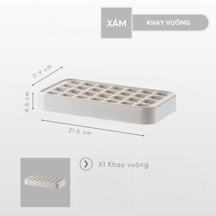 Khay đựng đá tròn có nắp dẻo để tủ lạnh xếp chồng có kèm hộp, khay làm đá tròn nhiều tầng FEEKA