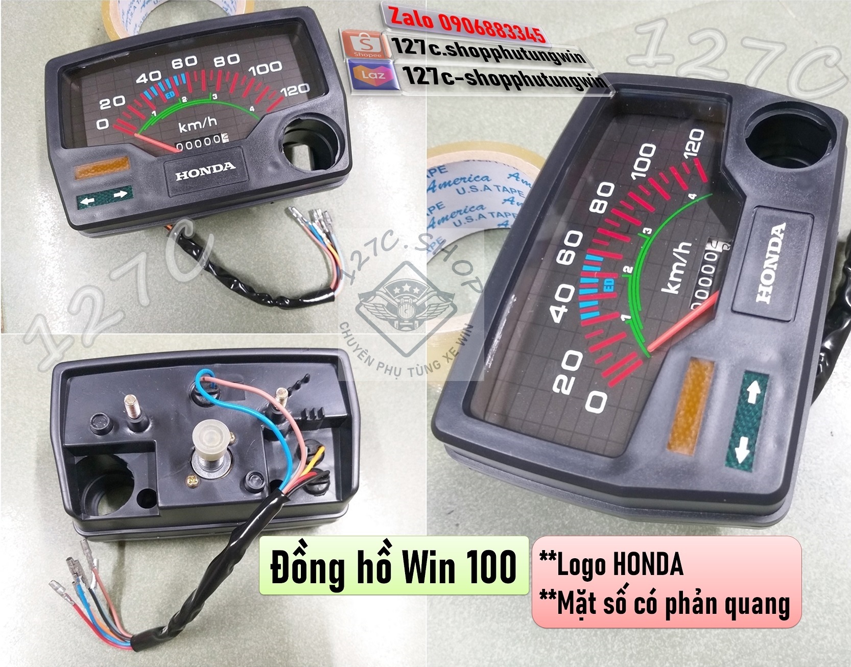 [HCM] Đồng hồ Win 100 (Logo Honda / Mặt số phản quang)