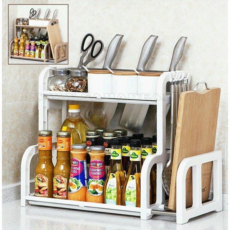 Kệ gia vị có khe để thớt kèm ống đũa