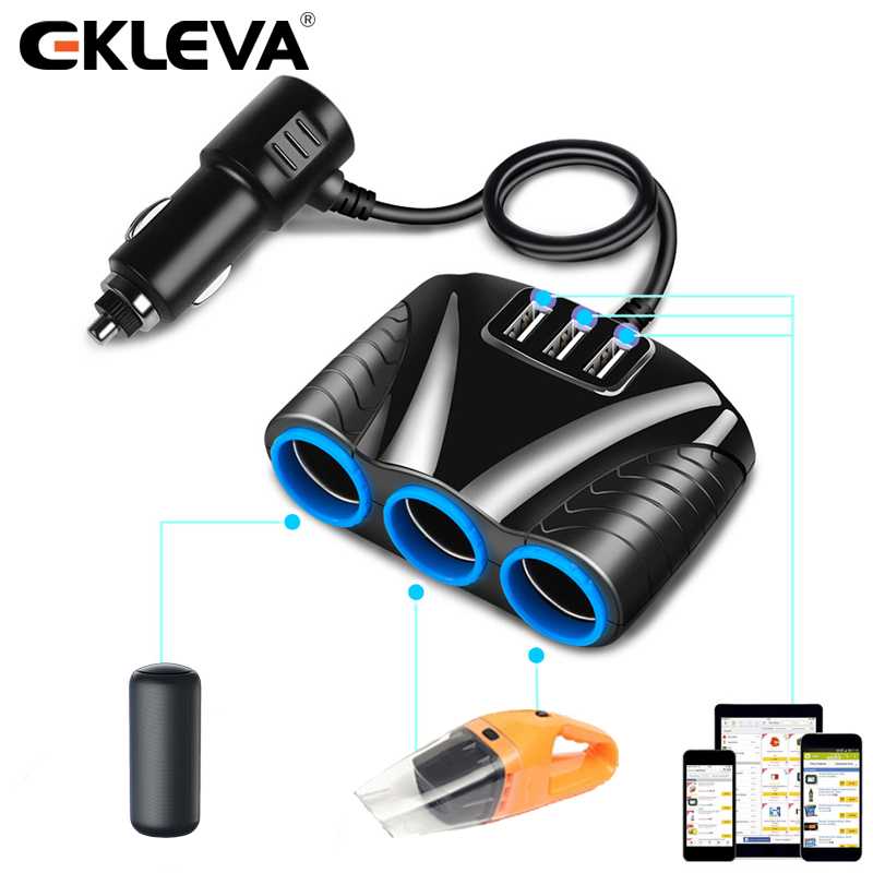 Ekleva 3.1a 12v car charger 3 in 1 splitter power adapter hub power adapter 12v-24v usb car-charger socket for smartphone iphone ipad phone dvr