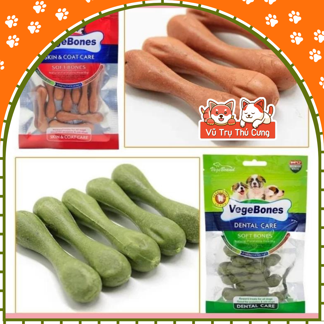 Xương thưởng mềm cho Chó gặm sạch răng, bổ sung dinh dưỡng VegeBones 60g