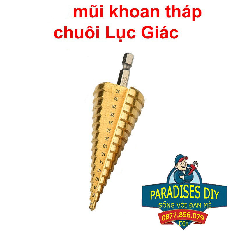 Mũi khoan tháp 4 -32 mm chuôi lục giác