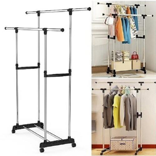Giàn phơi quần áo đôi lắp ráp 2 tầng inox cao cấp
