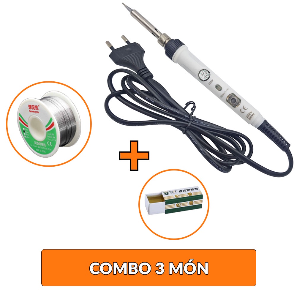 Combo mỏ hàn điều chỉnh nhiệt độ no.901 ks801a 60w kèm phụ kiện 3 mũi hàn 936 | thiếc hàn + nhựa thông | đế gác mỏ hàn