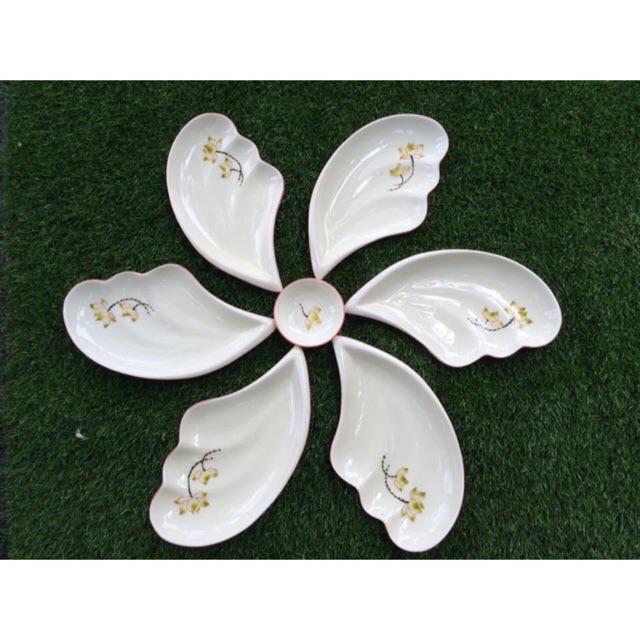 Bộ đĩa cánh tiên 6 cánh sứ Bát Tràng hàng chuẩn loại 1