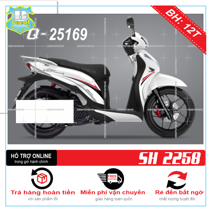 Tem xe sh mode chỉ đỏ trắng