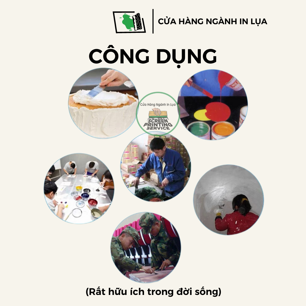 Dao inox khuấy mực in lụa, keo chụp bản