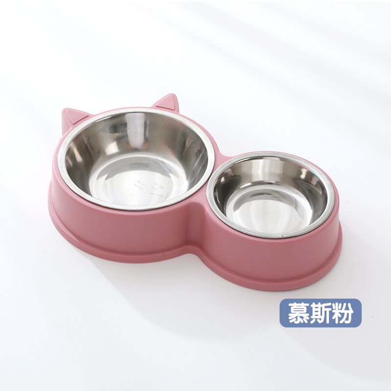 chén đôi inox hình mèo dành cho chó mèo - T3 PETS SHOP