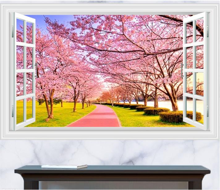 [HCM]Decal trang trí cửa sổ Con Đường Hoa Anh Đào