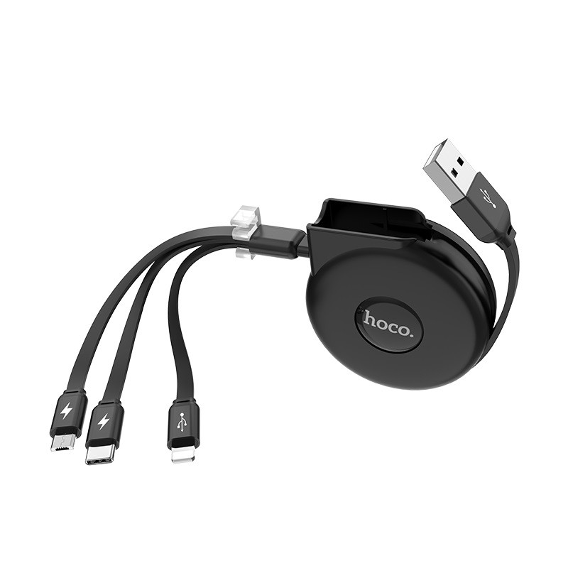 Cáp Sạc Dây Rút 3 Đầu Hoco U50 IPhone - Micro Usb - Type C 1M - BH 3 Tháng 1 đổi 1