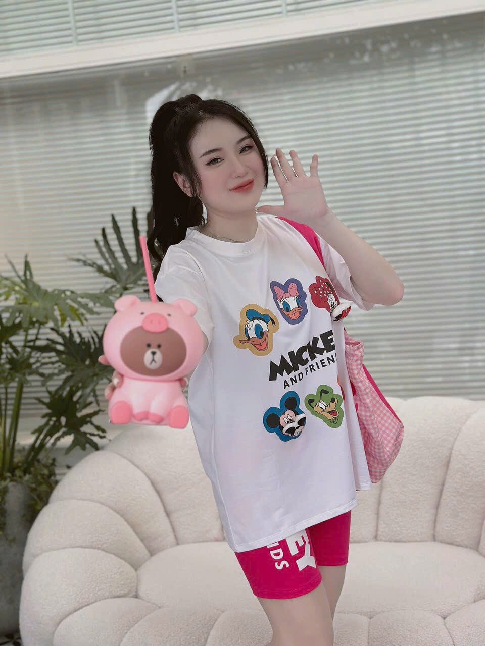 Set áo thun micky in hoạt hình dễ thương, đồ bộ thun ngố mặc dạo phố, ở nhà đều xinh, quần legging đùi
