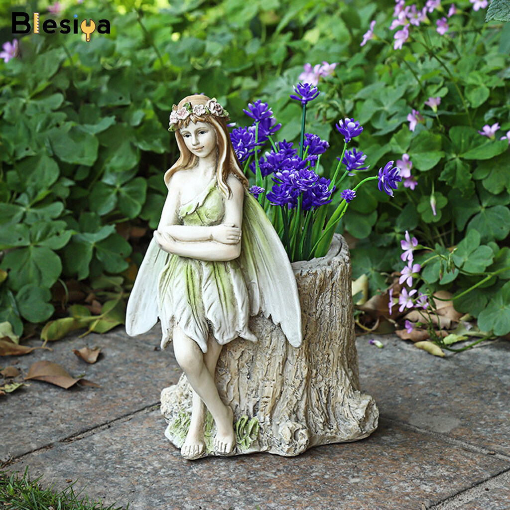 Blesiya Decorated Fairies Figurines Planter Beautiful Garden Statue for Garden Decor