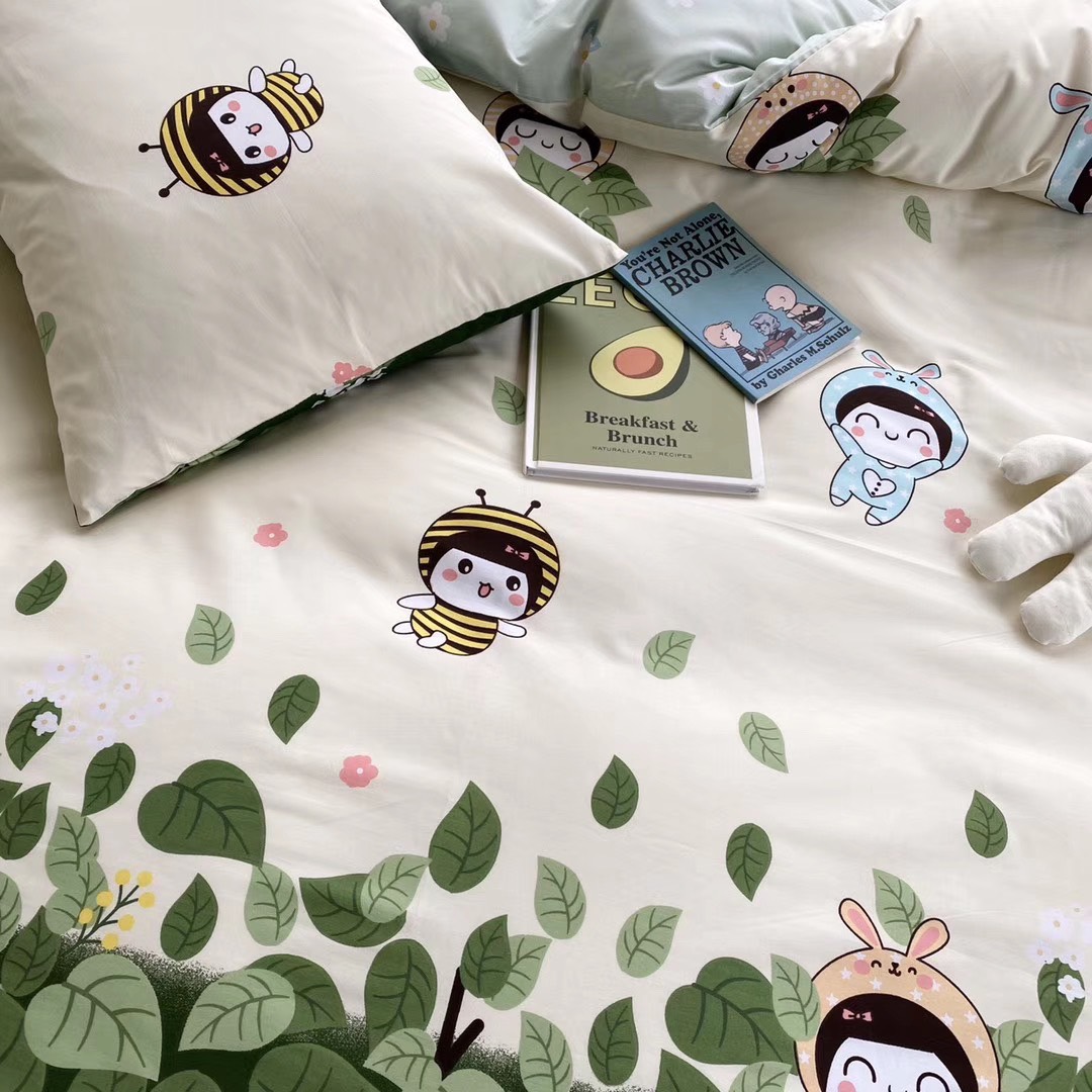 Chăn ga gối cotton poly - Mẫu ong xanh