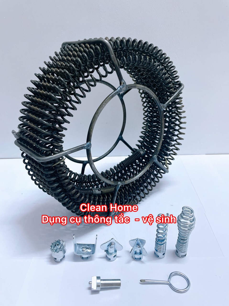 Dây lò xo thông tắc cống dùng máy khoan(dài 6m + 6đầu + 1 đầu kết nối)