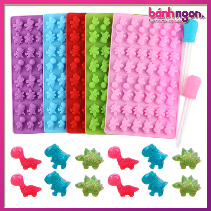Khuôn Silicon Làm Thạch,Kẹo Dẻo,Socola Chịu Nhiệt Cao Thân Thiện Với Môi Trường Tiêu Chuẩn FDA / LFGB  (Mẫu 48 khủng long Kèm Ống Bơm)