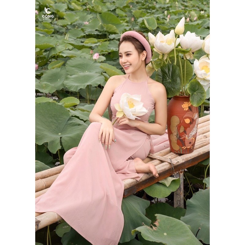 Bộ yếm dáng dài chụp sen kèm mấn