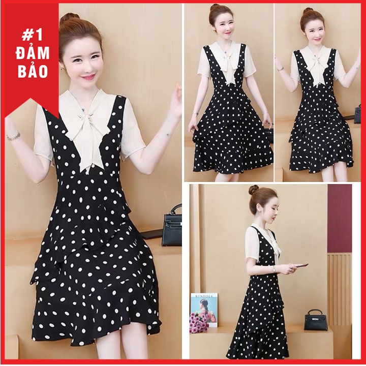 ĐẦM VOAN PHỐI LỤA CHẤM BI SIÊU XINH ĐỦ SIZE 30-72KG - 75665